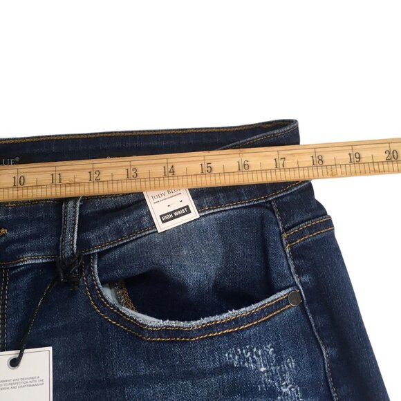 Judy Blue Jeans Womens 18W Dark Wash High Waist Skinny Distressed Leopard Patch - Picture 13 of 16